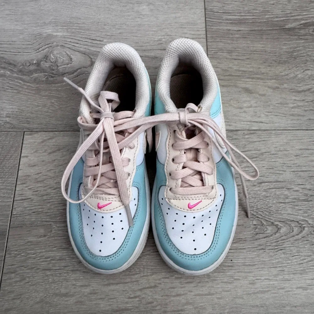 Nike Air Force 1 Low Kids Glacier Blue Pink White Sneakers Size 11C